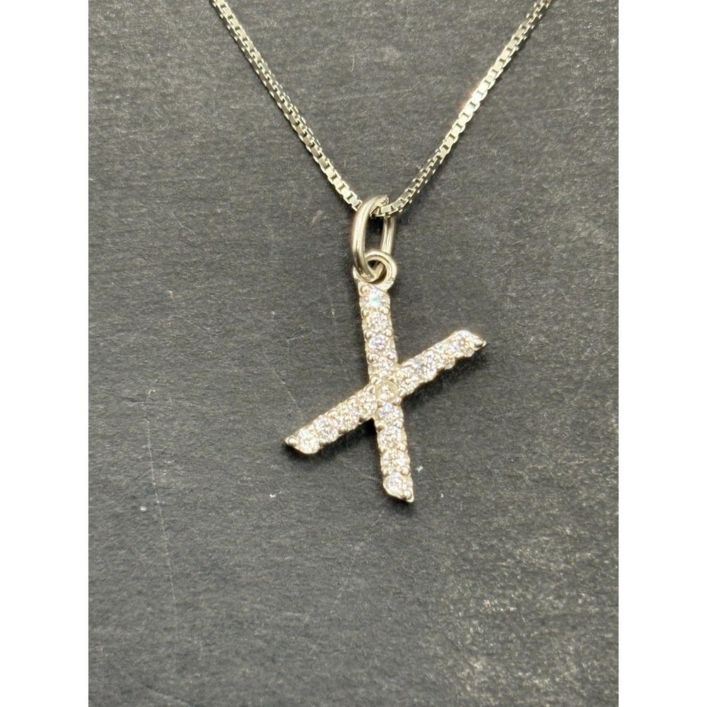 New Condition 18" Sterling Silver Cubic Zirconia Initial "X" Pendant Necklace